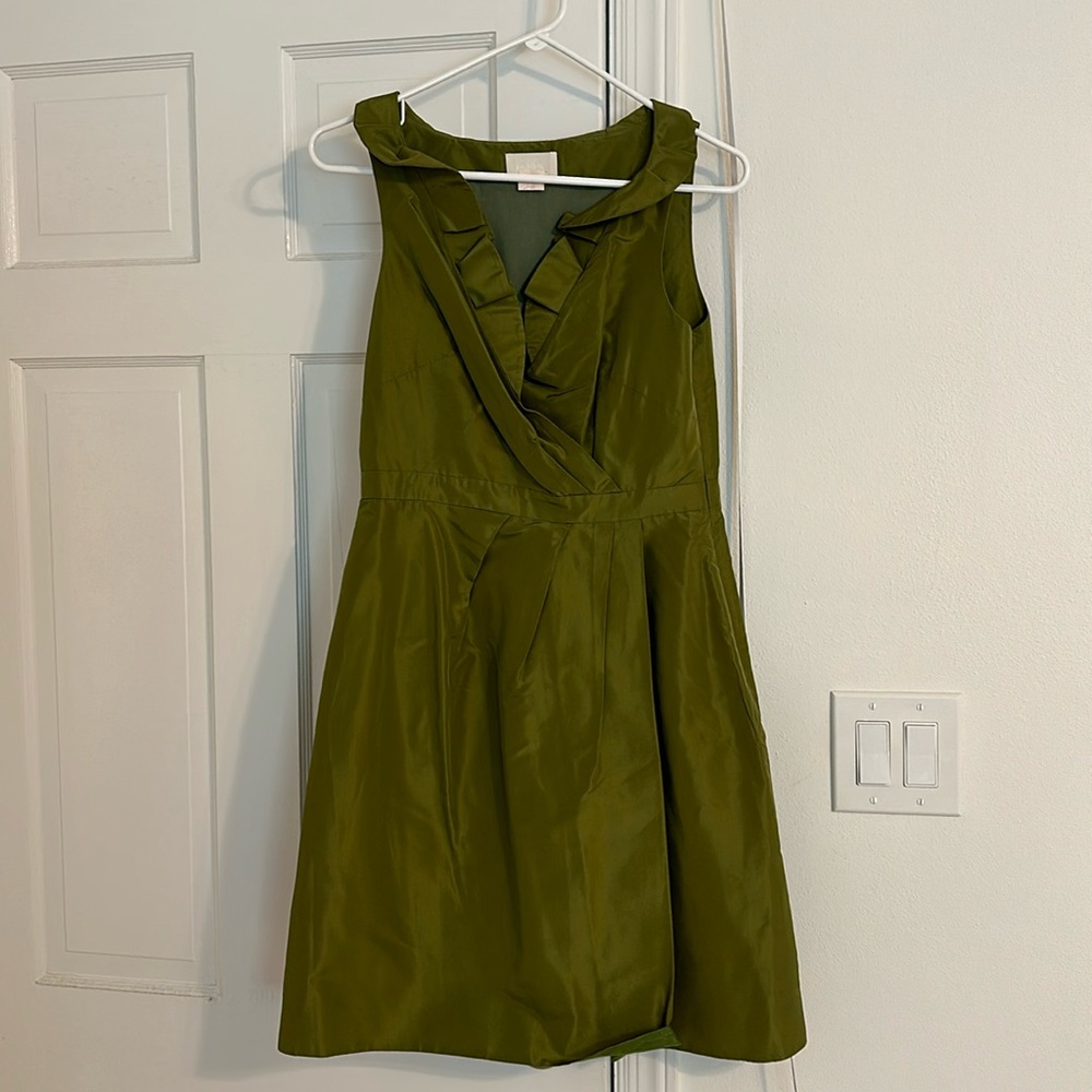J. Crew Olive Green Silk Taffeta Dress